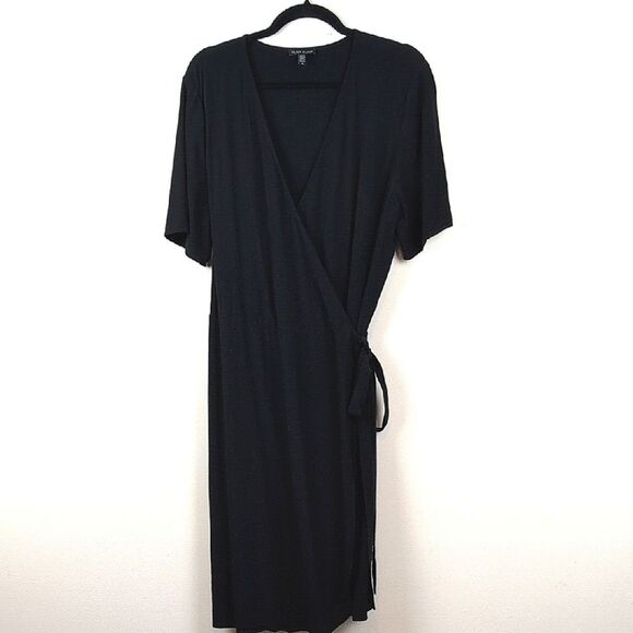 Eileen Fisher Elegant Black Wrap Dress Classic Crepe Fabric Size 16 - Picture 1 of 8